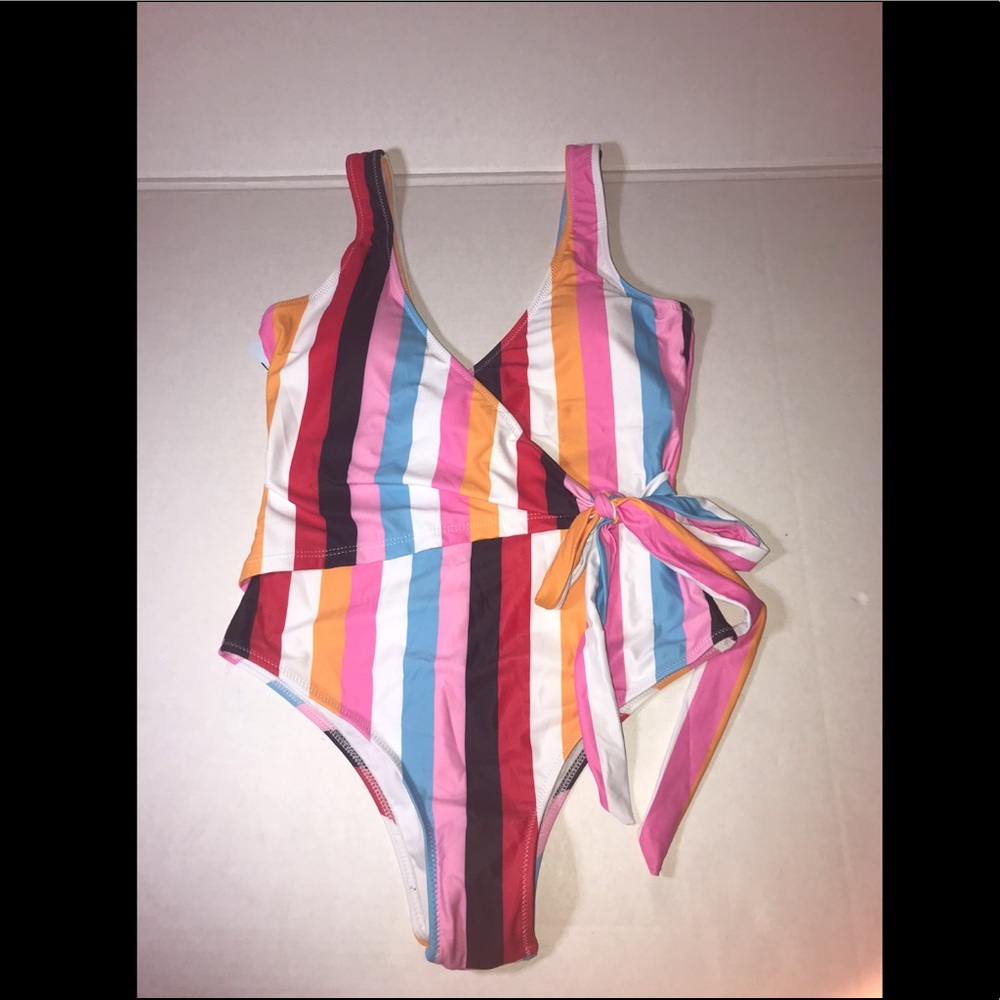 One piece Wrap Tie Striped Swimsuit Sz S